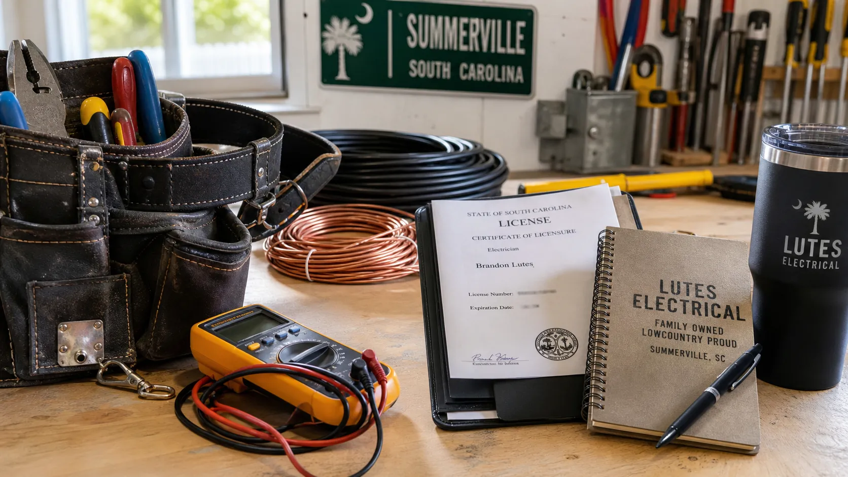 Organized electrician owner workbench for Brandon Lutes author page