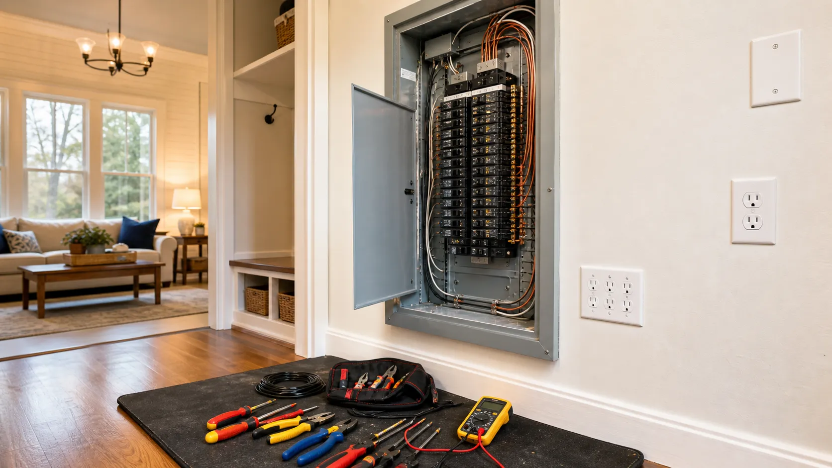 Lutes Property Services Clean residential electrical upgrades in a Summerville home
