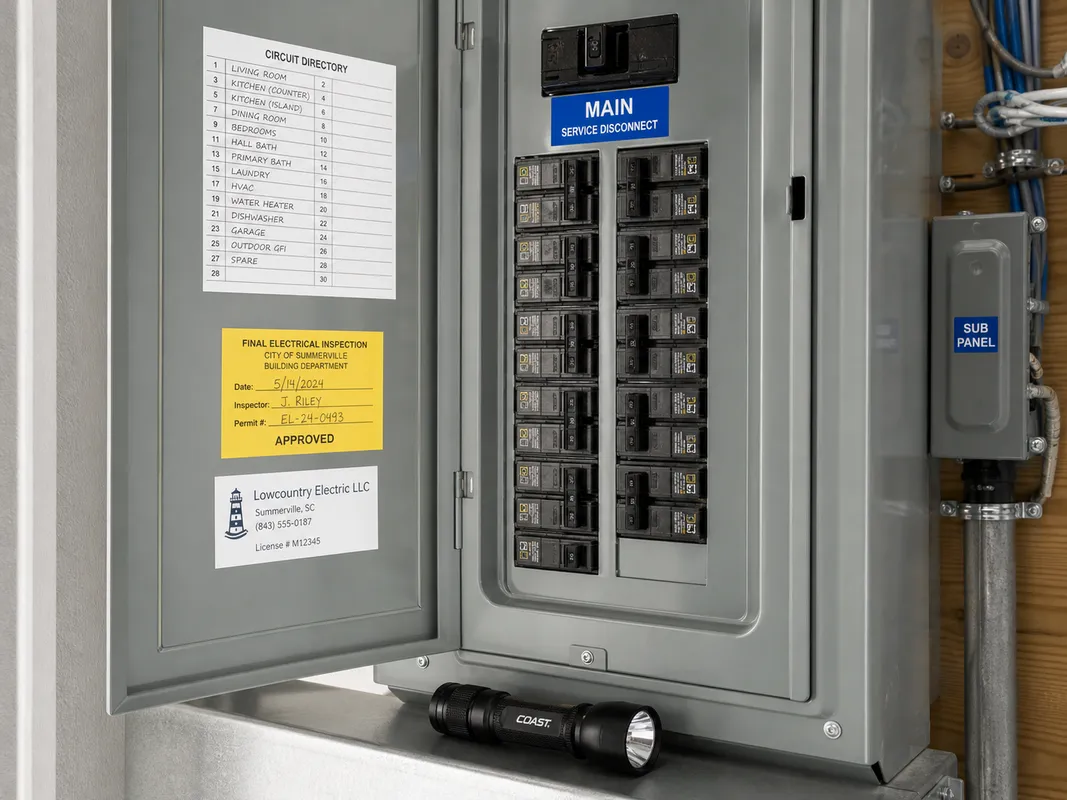 Electrical panel detail prepared for inspection questions