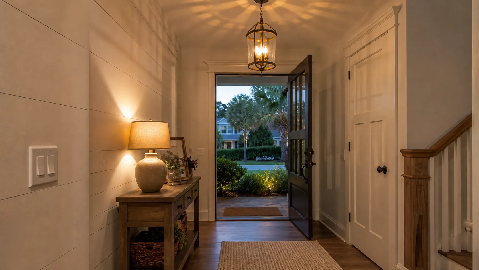 Completed warm entryway lighting installation